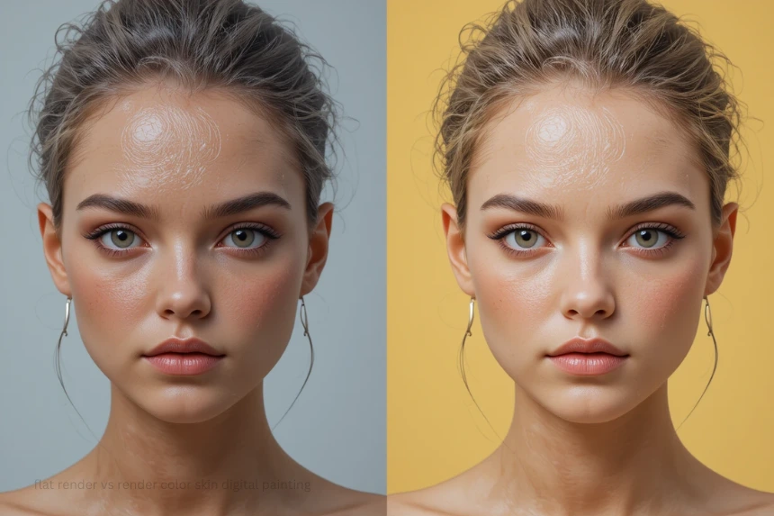 Flat Render vs Render Color Skin Digital Painting