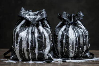 white paint on black leather rough bags