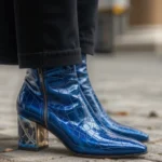 YSL Toscano Volanato Cuioio Metal Blue Boot​