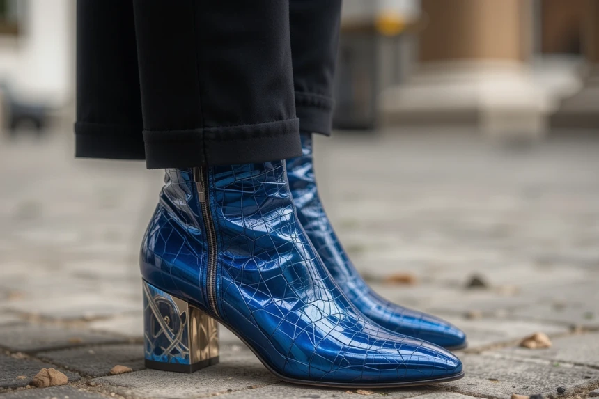 YSL Toscano Volanato Cuioio Metal Blue Boot​